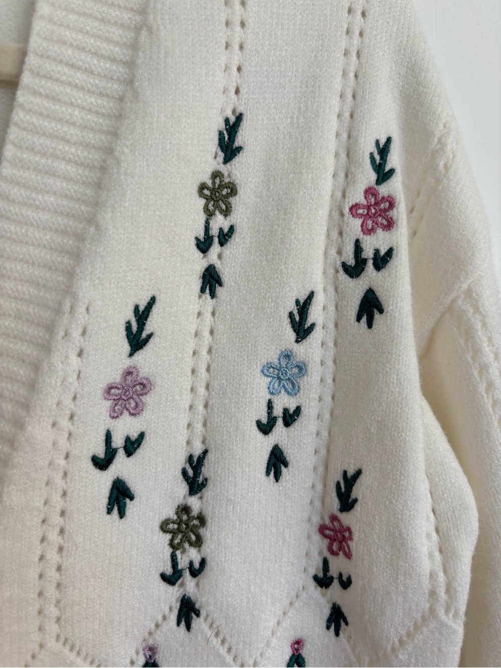NWT Cream Floral Knit Button-Front Cardigan - Picture 3 of 9